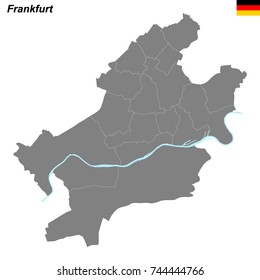map of Frankfurt am Main city with borders of the districts