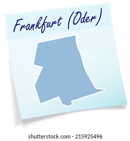 Map of Frankfurt-Oder as sticky note in blue