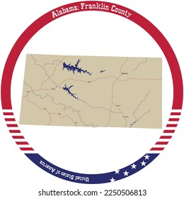 Map of Franklin county in Alabama, USA arranged in a circle.