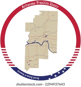 Map of Franklin County in Arkansas, USA arranged in a circle. svg