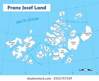 Mapa da Terra de Francisco José no oceano Ártico. Ilustração de formação de vetores