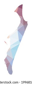 Map of Fraser Island. Low poly illustration of the island. Geometric design with stripes. Technology, internet, network concept. Vector illustration.