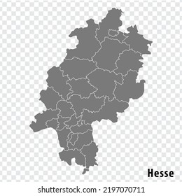 Kartenfrei Bundesland Hessen auf transparentem Hintergrund. Hesse-Karte mit grauen Distrikten für Ihr Webdesign, Logo, App, UI. Land Deutschland. EPS10.