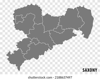 Map Free State of Saxony on transparent background. Saxony map with  districts  in gray for your web site design, logo, app, UI. Land of Germany. EPS10.