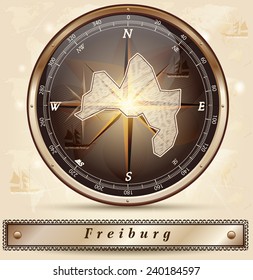 Map of Freiburg-im-Breisgau with borders in bronze