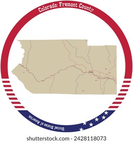 Mapa del Condado de Fremont en Colorado, EE.UU. ordenado en círculo.