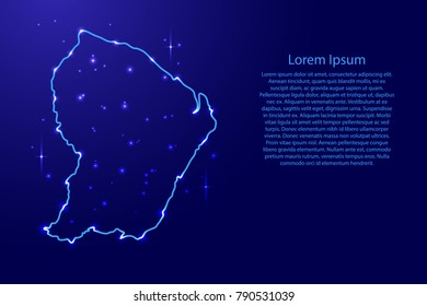 Map French Guiana from the contours network blue, luminous space stars for banner, poster, greeting card, of vector illustration