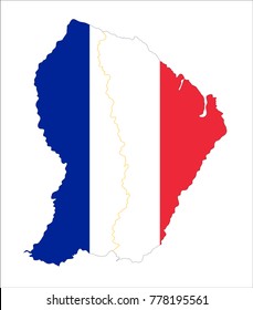 Map Of French Guiana (France) With Flag Isolated On White Background.