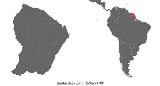 Map of French Guiana with location on american map