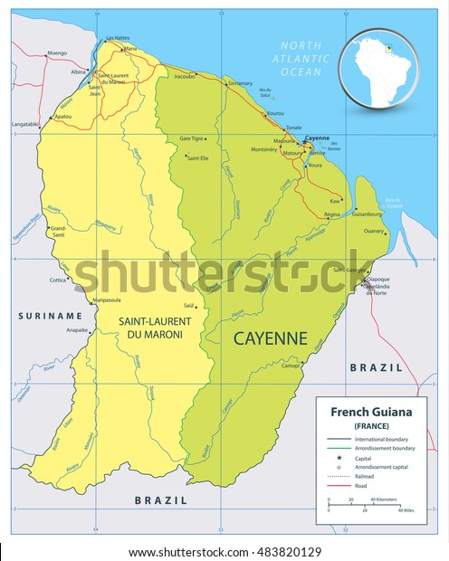 Map French Guiana Political Roads Rivers Stock Vector (Royalty Free ...