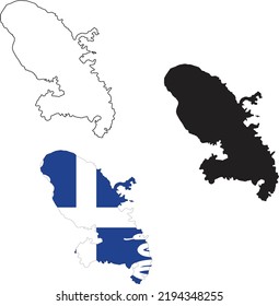 Map of French Martinique Island with flag. Outline map Martinique. Martinique vector map silhouette. flat style.
