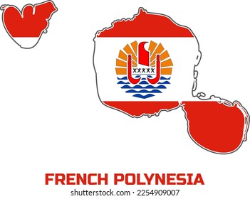  Map of FRENCH POLYNESIAN countries in the colors of the FRENCH POLYNESIAN country flag.  With the caption of the name of the country "FRENCH POLYNESIA".