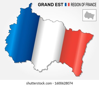 Map of the french region Grand Est combined with waving french national flag - Vector