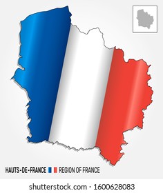 Map of the french region Hauts-de-France combined with waving french national flag - Vector