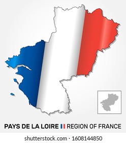 Map of the french region Pays de la Loire combined with waving french national flag - Vector