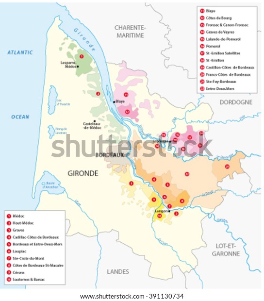 map of the French\
wine region of Bordeaux
