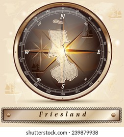 Map of Friesland with borders in bronze