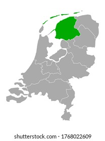 Map of Friesland in Netherlands on white