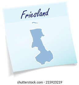 Map of Friesland as sticky note in blue