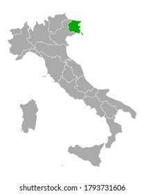 Map of Friuli-Venezia Giulia in Italy on white