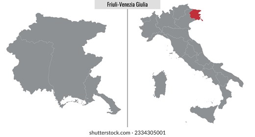 map of Friuli-Venezia Giulia province of Italy and location on Italian map