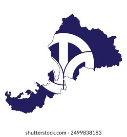 Map of Fukui prefecture with its official flag isolated on white background. Vector illustration