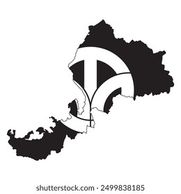 Map of Fukui prefecture with its official flag in white and black colors. Vector illustration