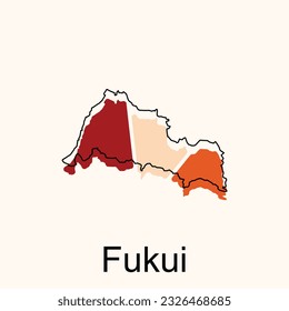 map of Fukui vector design template, national borders and important cities illustration
