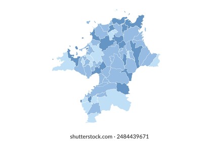 Map of Fukuoka isolated blue tone color style.Map of Japan.for website layouts, background, education, precise, customizable, Travel worldwide, map silhouette backdrop, earth geography, political.