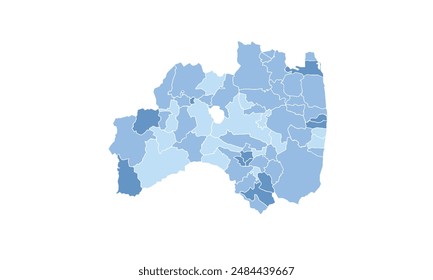 Map of Fukushima isolated blue tone color style.Map of Japan.for website layouts, background, education, precise, customizable, Travel worldwide, map silhouette backdrop, earth geography, political.