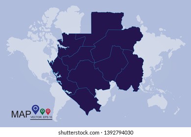 A Map of Gabon, Gabon map - blue geometric rumpled triangular low poly style gradient graphic background , polygonal design for your . Vector illustration eps 10. - Vector