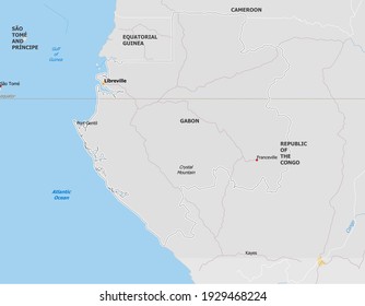 Map of Gabon. Map is drawn in high detail and for clarity shows only major cities. Country is drawn with neighboring countries.