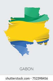 Map Of Gabon With Flag As Texture Isolated On Grey Background. Vector Illustration