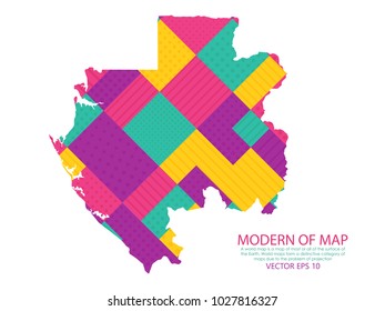 Map of Gabon - Modern Geometric dots and lines background, colorful carving art - blue, yellow and violet. Vector illustration eps 10.