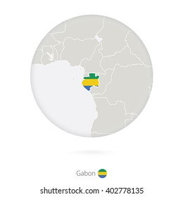 Map of Gabon and national flag in a circle. Gabon map contour with flag. Vector Illustration.