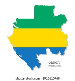 Map of Gabon with national flag. Highly detailed map of Middle Africa country with territory borders. Political or geographical design vector illustration on white background