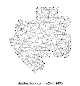 Map of Gabon from polygonal black lines and dots of vector illustration