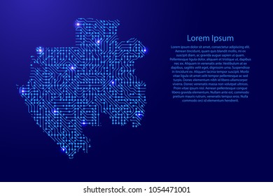 Mapa Gabão de placa impressa, chip e componente de rádio com espaço de estrela azul no contorno para faixa, cartaz, cartão de saudação, de ilustração vetorial.