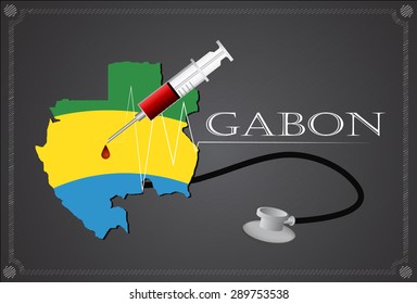 Map of Gabon with Stethoscope and syringe.