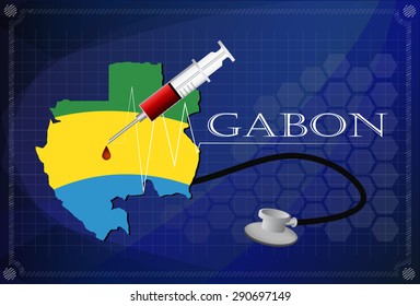 Map of Gabon with Stethoscope and syringe.