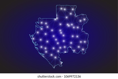 Map of Gabon. Wire frame 3D mesh polygonal network line, design sphere, dot and structure. Vector illustration eps 10