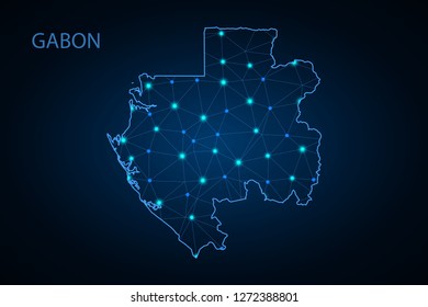 Map of Gabon. Wire frame 3D mesh polygonal network line, design sphere, dot and structure. Vector illustration eps 10. - Vector