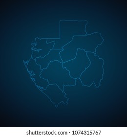 Map Gabon-Abstract High Detailed Glow Map on Dark Background for design app, ui,Travel. Vector eps 10.