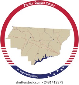 Map of Gadsden County in Florida, USA arranged in a circle.