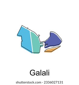 map of Galali colorful modern vector design template, national borders and important cities illustration