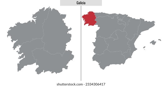 mapa de la comunidad autónoma gallega de España y ubicación en el mapa español