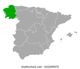 Map of Galicia in Spain on white