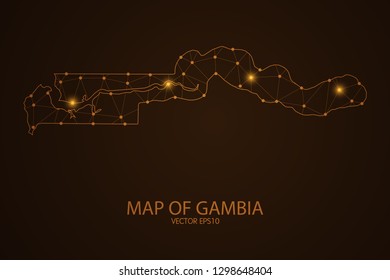 Map of Gambia - Abstract mash line and point scales on dark background. 3D mesh polygonal network connections.Vector illustration eps 10. 
