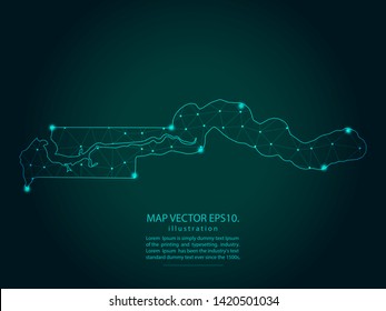 Map of gambia - Abstract mash line and point scales on dark gradient background. Wire Frame 3D mesh polygonal network line, design sphere, dot and structure. Vector illustration eps 10.