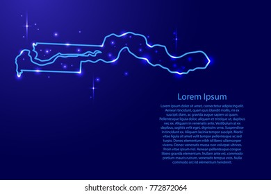 Map Gambia from the contours network blue, luminous space stars for banner, poster, greeting card, of vector illustration